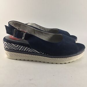 Jana Relax soft line aura womens wedge sandals slides suede blue size EU 38 US 8